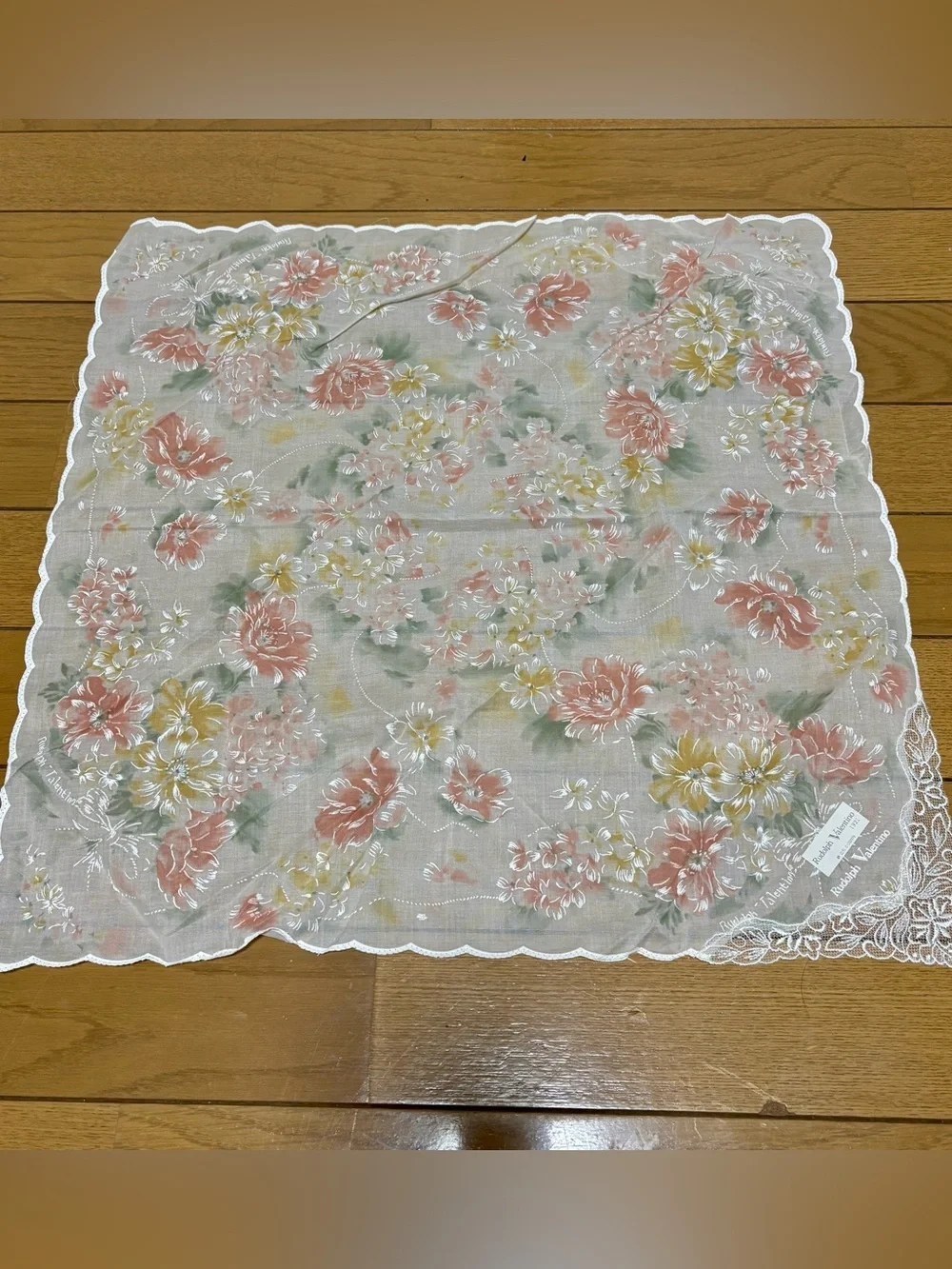Rudolf Valentino Multicolor Floral Cotton w/Lace Handkerchief/Bandana/Scarf